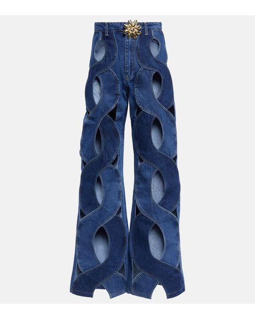 Jeans larghi in denim di cotone con cutout di Area in Blue
