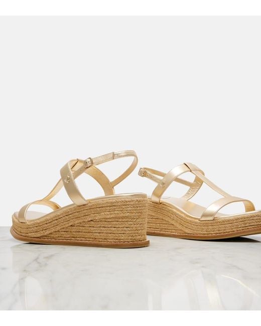 Jimmy Choo Natural Theia 60 Metallic Leather Espadrille Wedges