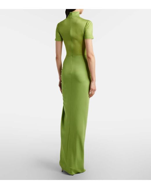 Christopher Esber Green Fusion Gathered Ribbed-Knit Gown