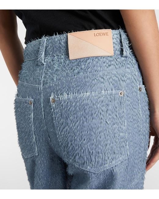 Loewe Blue Trompe L'Oil Leather Straight Pants
