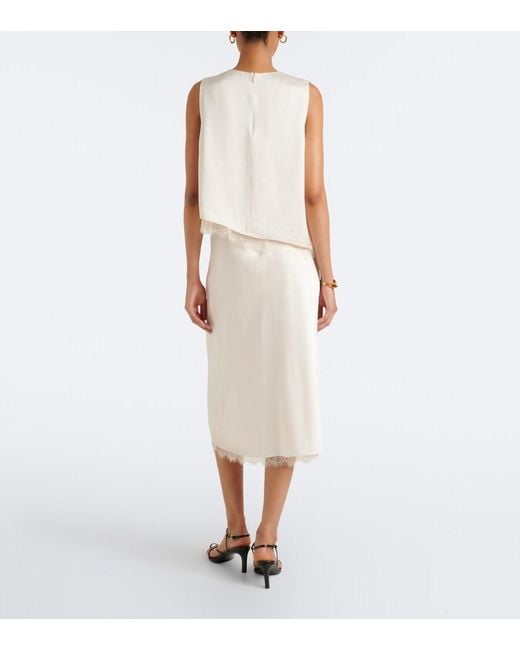 Vince White Lace-Trimmed Satin Midi Skirt
