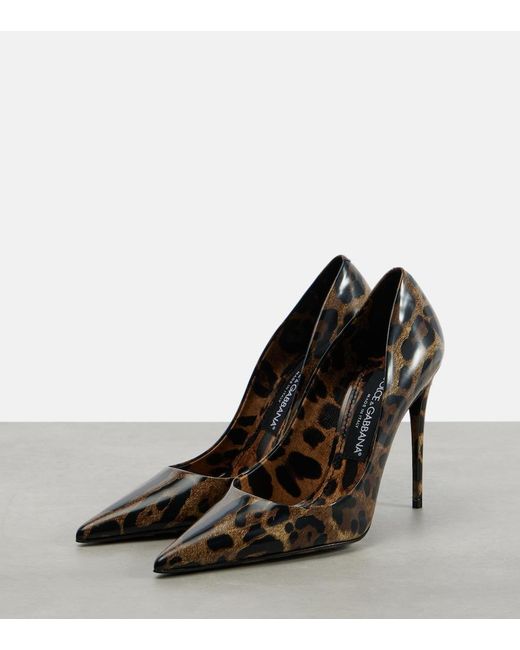 Dolce & Gabbana Brown 105 Leopard-Print Polished Leather Pumps