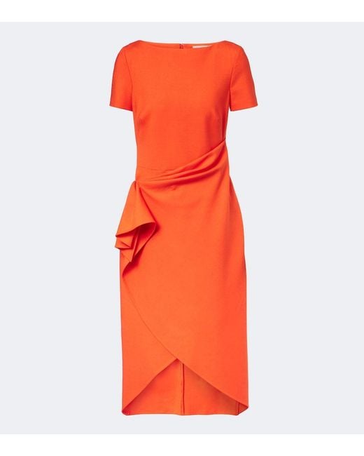 Oscar de la Renta Orange Draped Wool-Blend Midi Dress