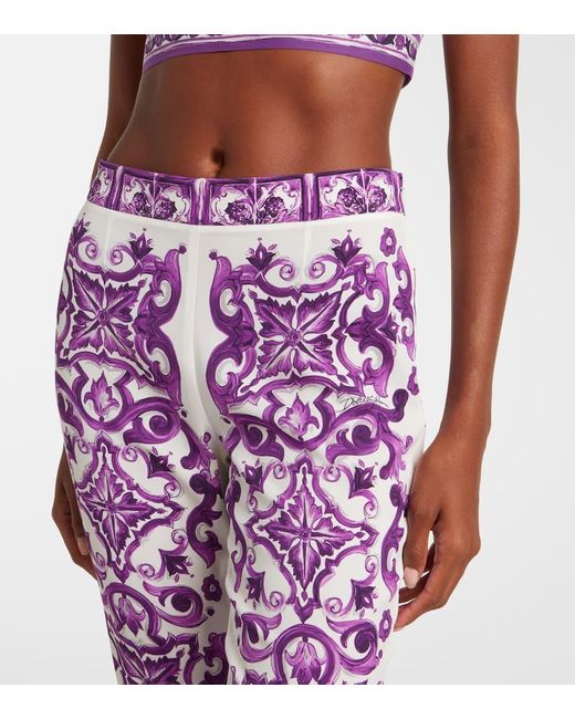 Dolce & Gabbana Purple Majolica Print Silk Trousers