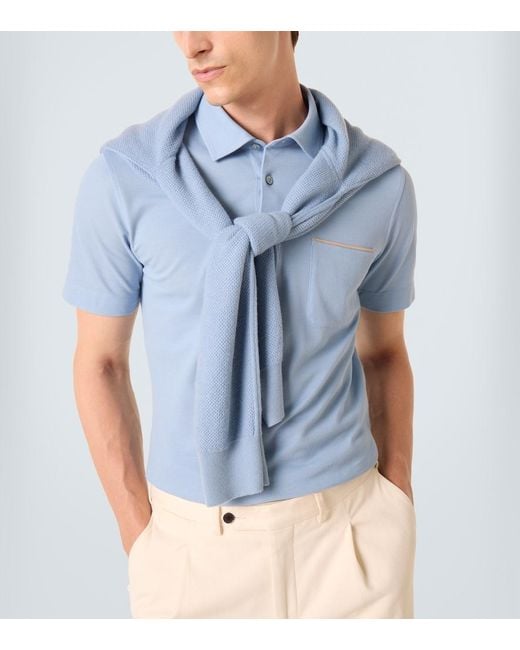 Zegna Blue Cotton Pique Polo Shirt for men