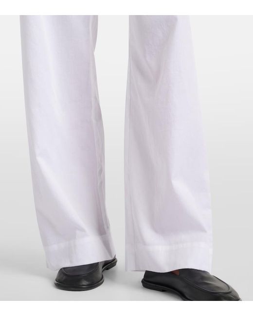 Leset White Yoko Mid-Rise Cotton Wide-Leg Pants