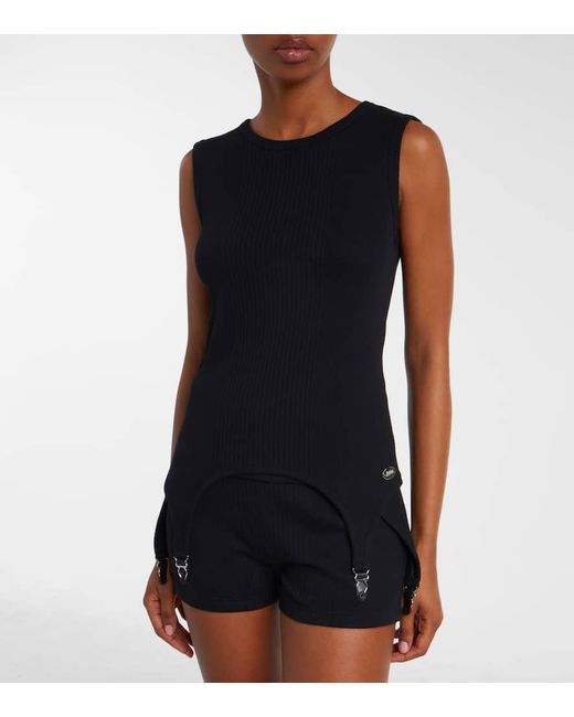 Tank Top De Jersey De Algodon Acanalado Jean Paul Gaultier de color Black