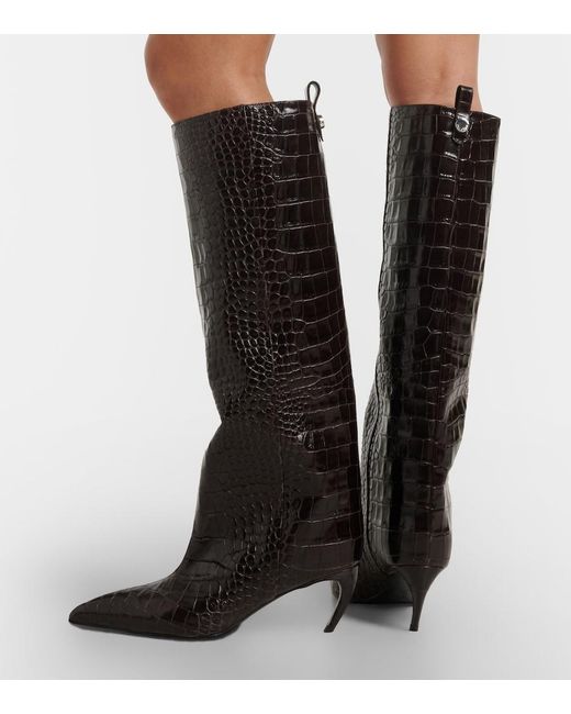 The Attico Black Lea Croc-Effect Leather Knee-High Boots