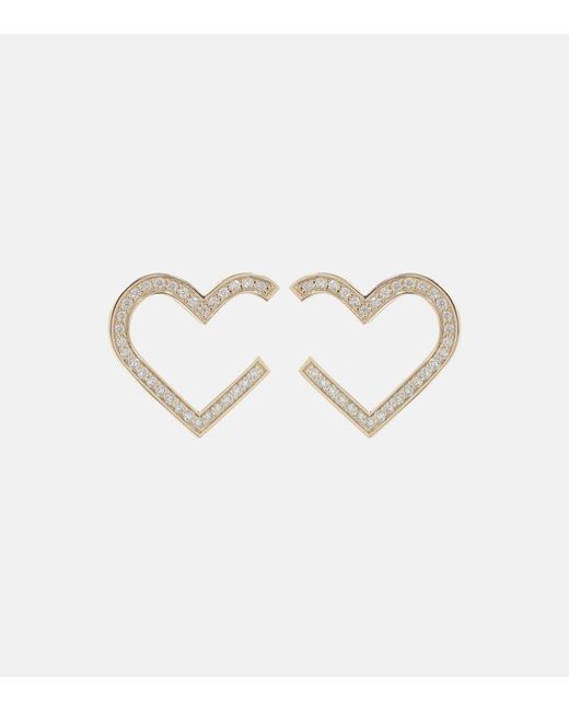 Sydney Evan White Heart 14Kt Hoop Earrings With Diamonds