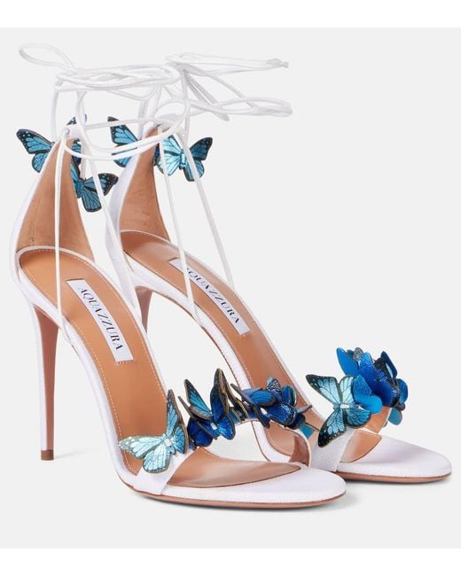 Aquazzura Blue Papillon 105 Leather Sandals