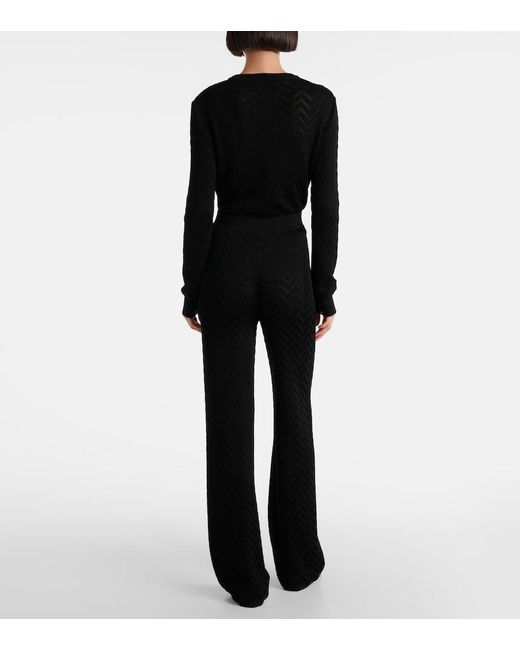 Missoni Blue High-Rise Cotton-Blend Wide-Leg Pants