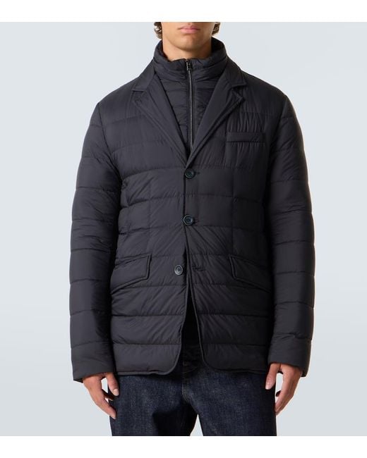 Herno Blue Nylon High-neck Down Jacket for men