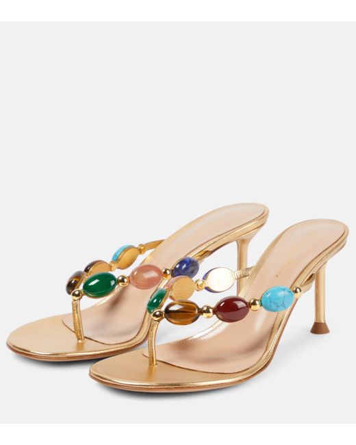 Gianvito Rossi Multicolor Shanti Embellished Leather Thong Sandals