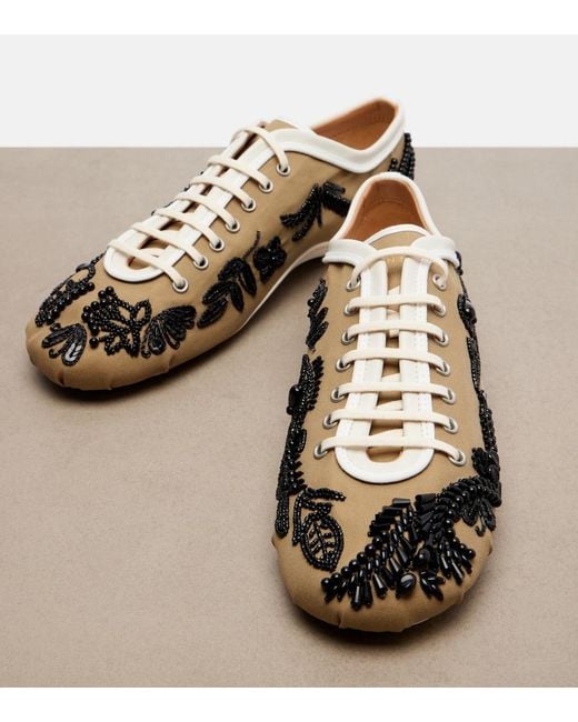 Dries Van Noten Brown Embellished Canvas Sneakers