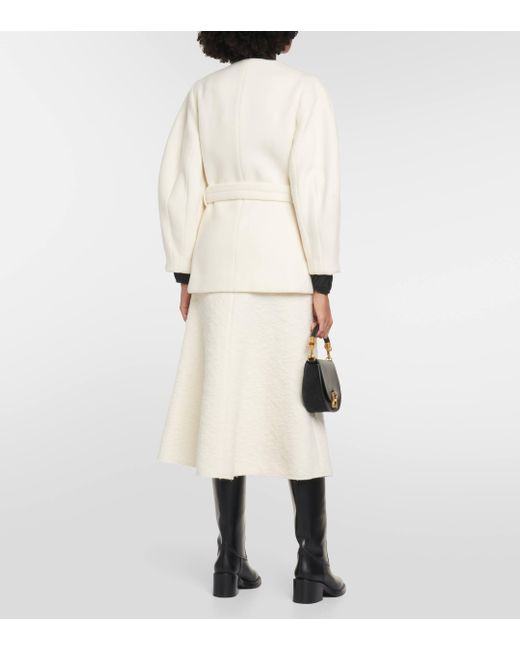 Chloé White Belted Wool-blend Coat