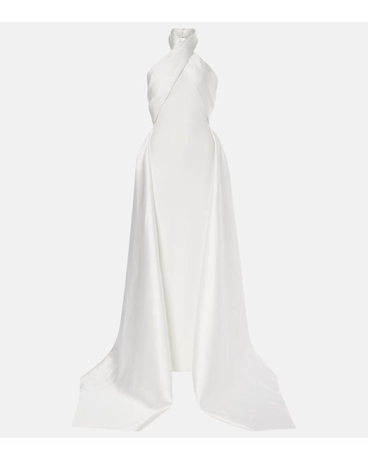 Solace London White Rumi Twill And Crepe Gown