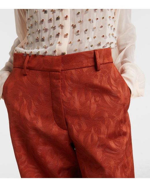 Dries Van Noten Red Jacquard Straight Pants