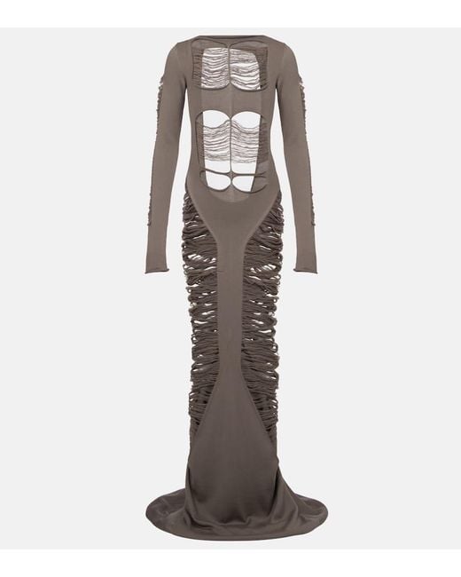 Rick Owens Black Distressed Wool Maxi Dress