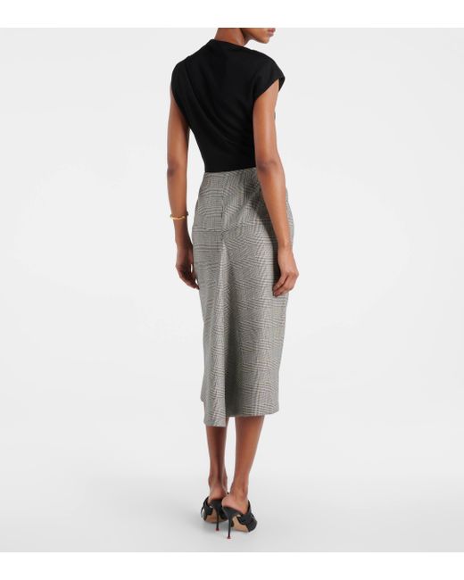 Alexander McQueen Gray Prince Of Wales Checked Wool Midi Skirt