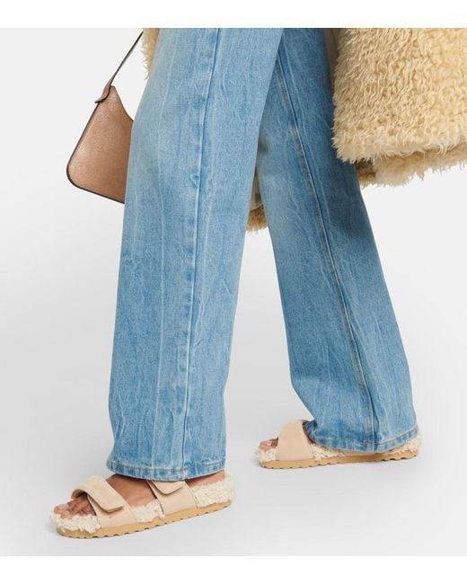 Gia Borghini Natural Alvine Suede And Shearling Slides