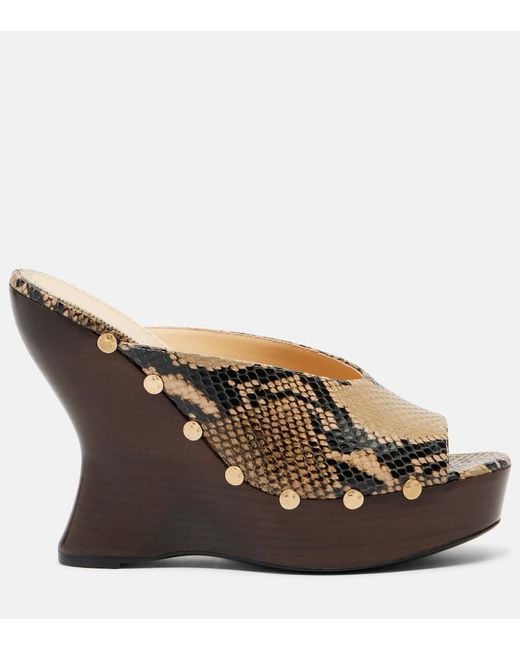 Magda Butrym Brown Snake-Effect Leather Wedge Mules