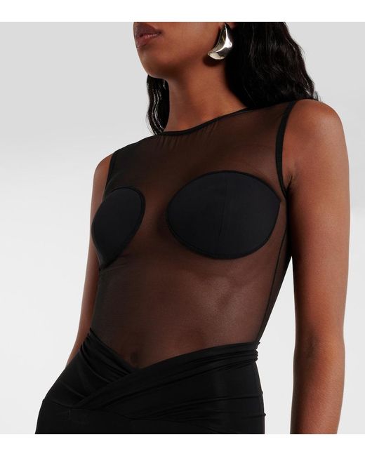 Nensi Dojaka Gray Mesh Bodysuit