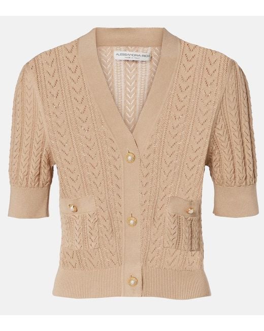 Alessandra Rich Natural Pointelle Cotton And Cashmere Cardigan