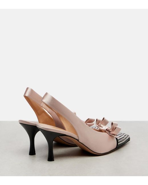 Chloé Metallic Alba Studded Leather-Trimmed Satin Pumps