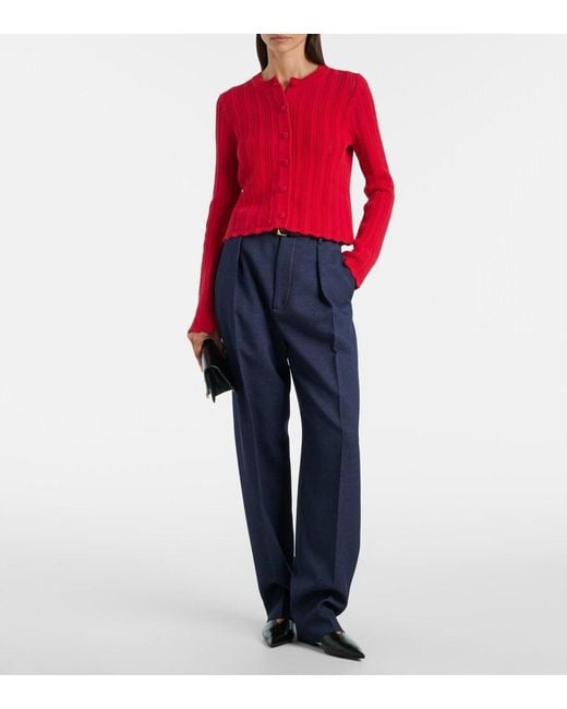 Altuzarra Red Mariette Scalloped Pointelle Cotton Cardigan