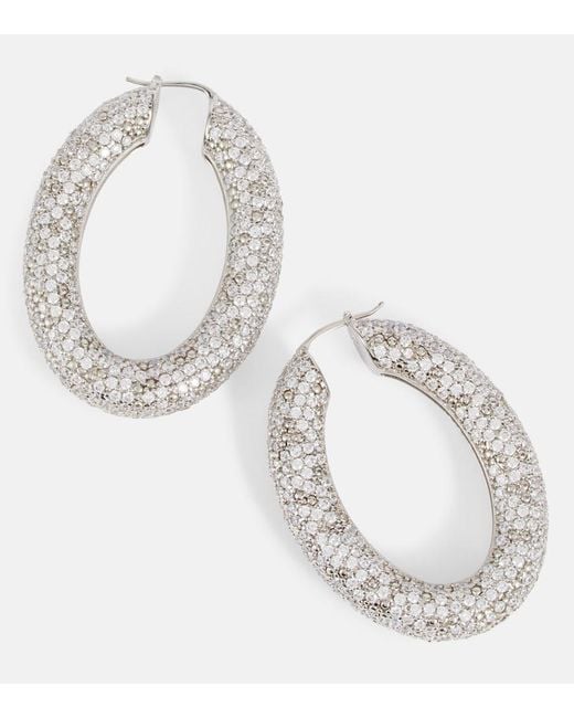 Jil Sander White Crystal-Embellished Hoop Earrings