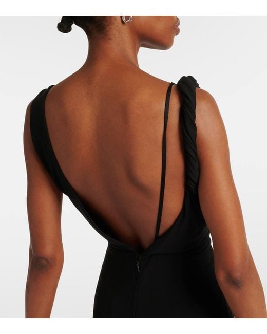 Totême Black Twisted-Strap Draped-Neck Stretch-Woven Midi Dress