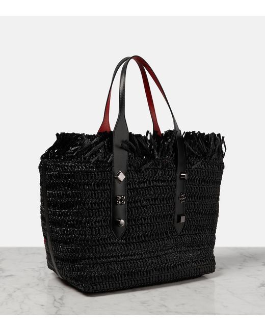 Christian Louboutin Black Frangibus Medium Embroidered Raffia Tote Bag