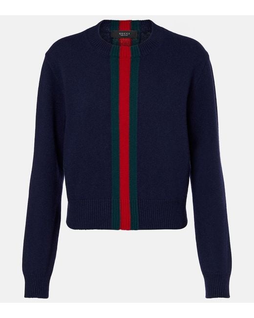 Gucci Blue Web Stripe Wool Sweater