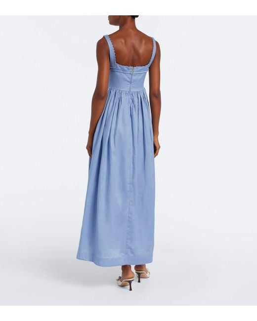 Agua Bendita Blue Barbara Embroidered Linen Maxi Dress