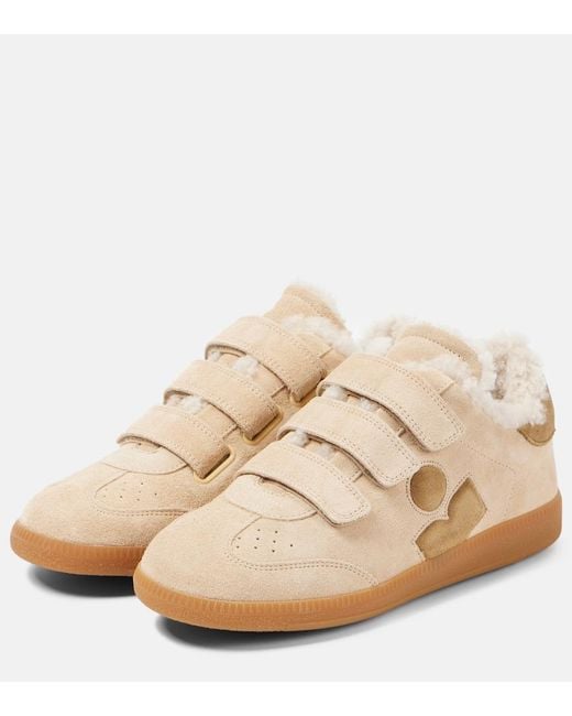 Isabel Marant Natural Beth Shearling-Trimmed Leather Sneakers