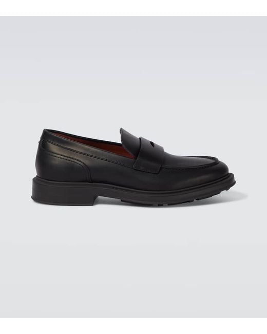Loro Piana Black Leather Round-Toe Penny Loafers for men