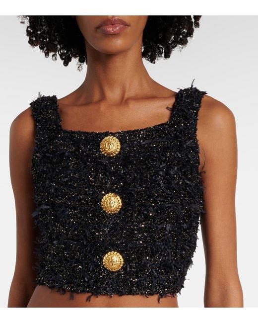 Balmain Black Lurex Tweed Top