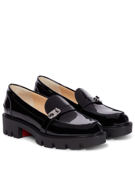 Christian Louboutin Black Lock Woody Patent Leather Loafers