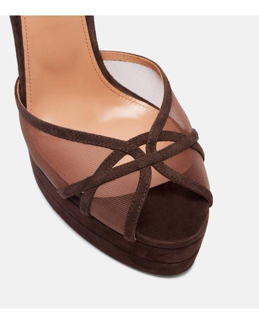 Aquazzura Brown Shear Plateau 130 Suede Platform Pumps