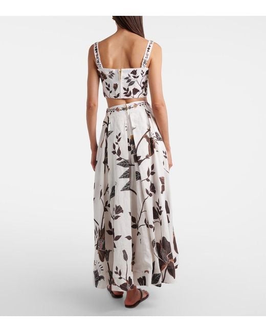 Agua Bendita White Delta Floral Linen Maxi Skirt