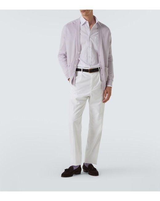 Dunhill White Striped Cotton Oxford Shirt for men