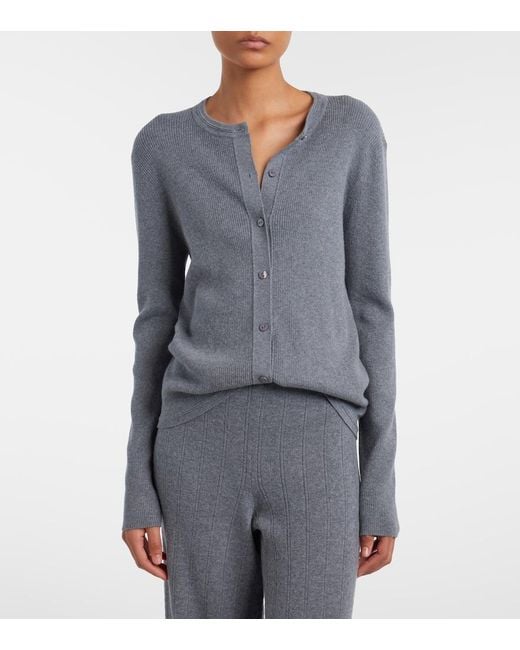 Lisa Yang Gray Abeena Ribbed-Knit Cotton And Cashmere Cardigan