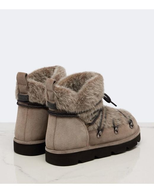 Brunello Cucinelli Brown Monili Shearling And Suede Snow Boots