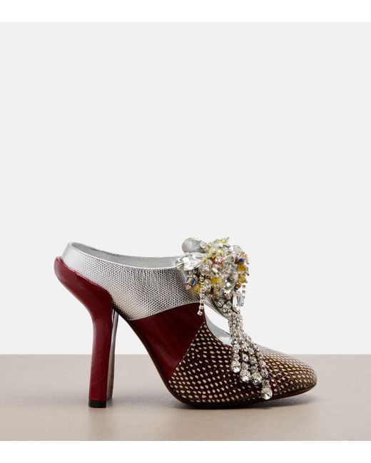 Dries Van Noten Red Embellished Patchwork Leather Mules