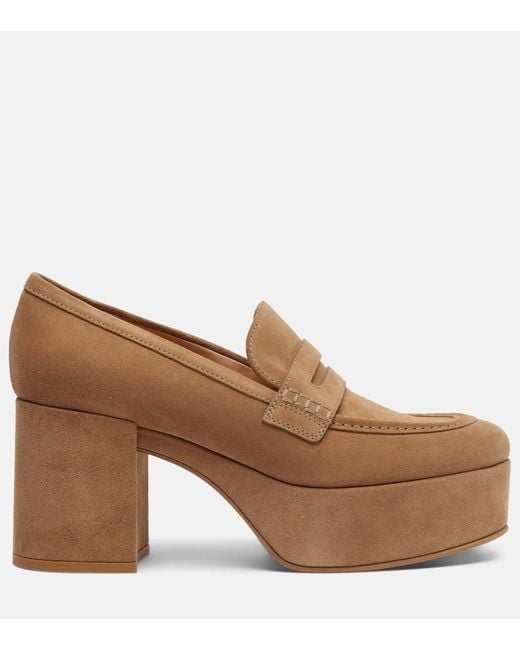 Gianvito Rossi Brown Jenna Suede Loafer Pumps