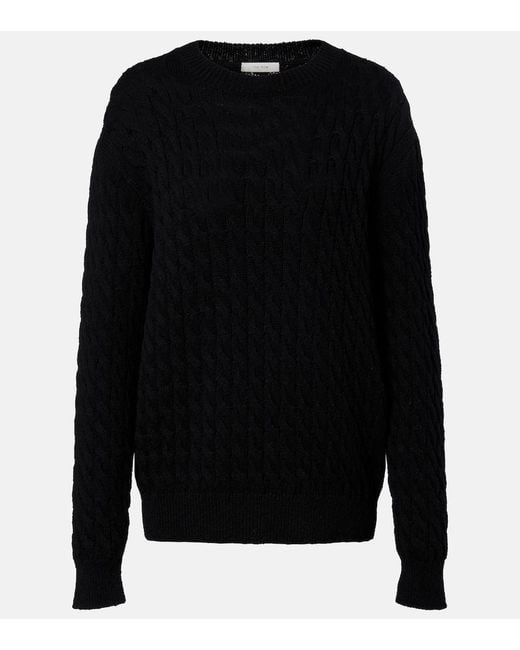 The Row Black Orus Cable-Knit Cotton And Linen Sweater