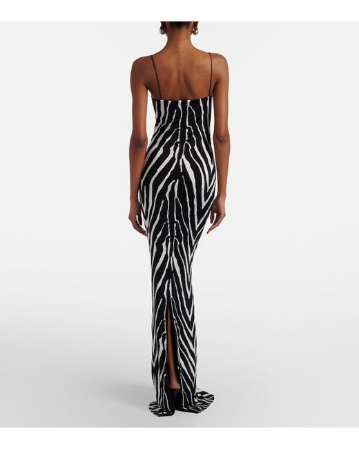 The New Arrivals Ilkyaz Ozel Black Zebra-Print Jersey Gown