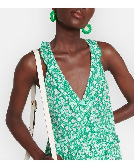 Poupette Green Mae Floral Ruffle-Trimmed Minidress