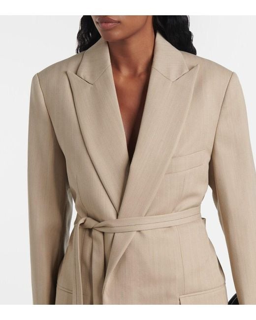 Victoria Beckham Natural Belted Wool Blazer