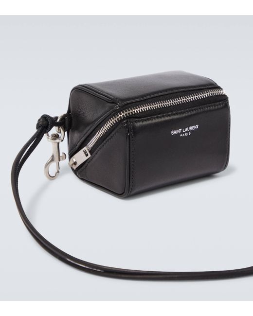 Saint Laurent White Fragments Mini Leather Pouch With Strap for men